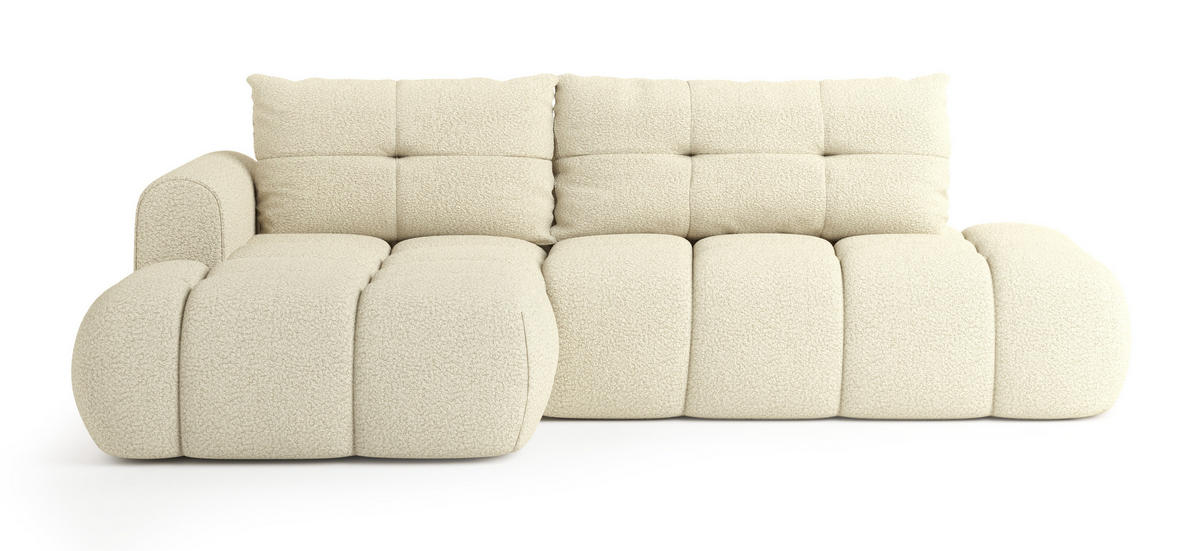 ECKSOFA FLUMA L-S Creme Boucle-Stoff mit Schlaffunktion - Creme, Holz (274/165cm) - MASSENO