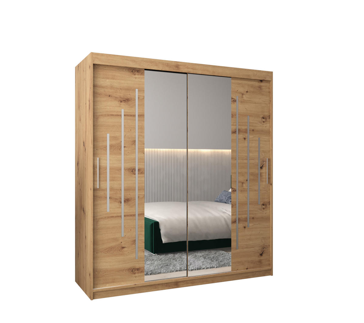 SCHWEBETÜRENSCHRANK 200/180/62 2-türig - Silberfarben/Eiche Artisan, Holz/Kunststoff (180/200/62cm) - Abiks Möbel