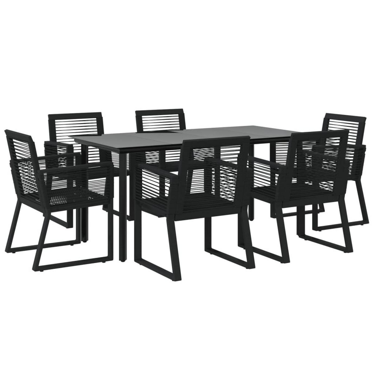 GARTENTISCHGRUPPE mit 160 cm Tisch, aus Stachl und PVC-Rattan, 7-teiliges Set - Schwarz, Metall - vidaXL
