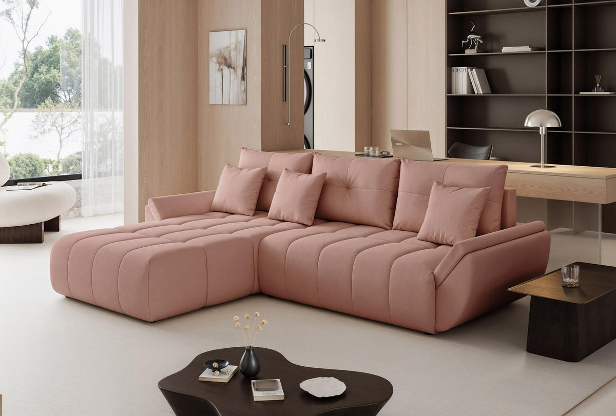 ECKSOFA ARO mit Schlaffunktion und Bettkasten Rosa - Rosa, Holzwerkstoff/Kunststoff (280/190cm) - Idohome