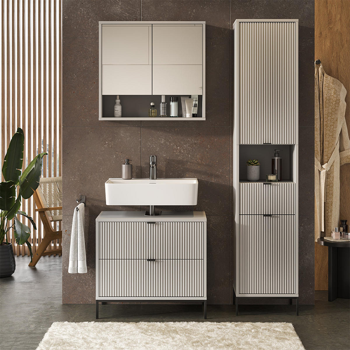 BADMÖBEL-SET Eliza Grau 3 Teile - Grau, Holzwerkstoff (70/63/45.1cm) - Vicco