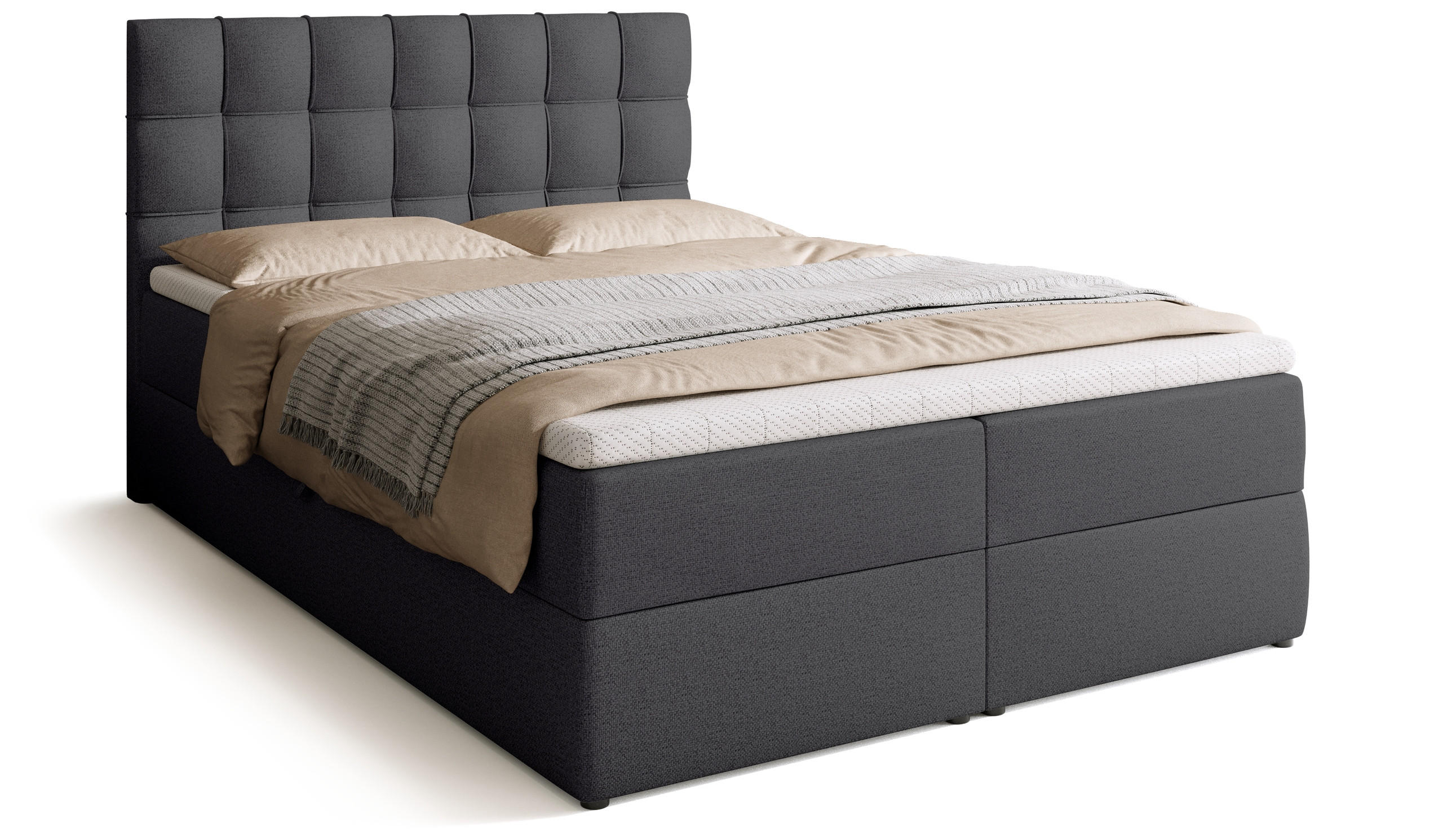 BOXBETT Detroit mit Topper 140/200 Dunkelgrau - Dunkelgrau, Textil (140/200cm) - Bromarkt