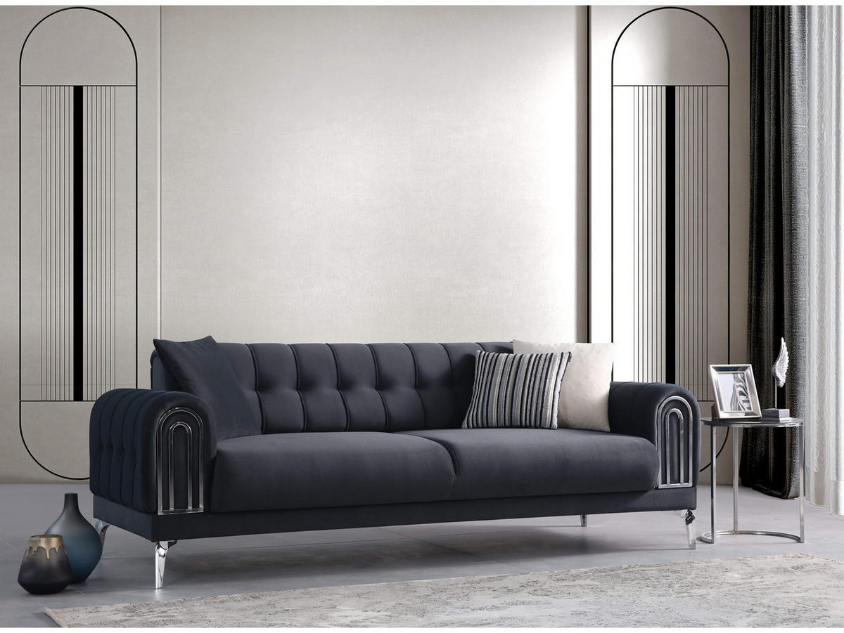 SOFA Lejla 2-Sitzer Samtstoff Anthrazit - Anthrazit, Kunststoff/Textil (185/84/103cm)