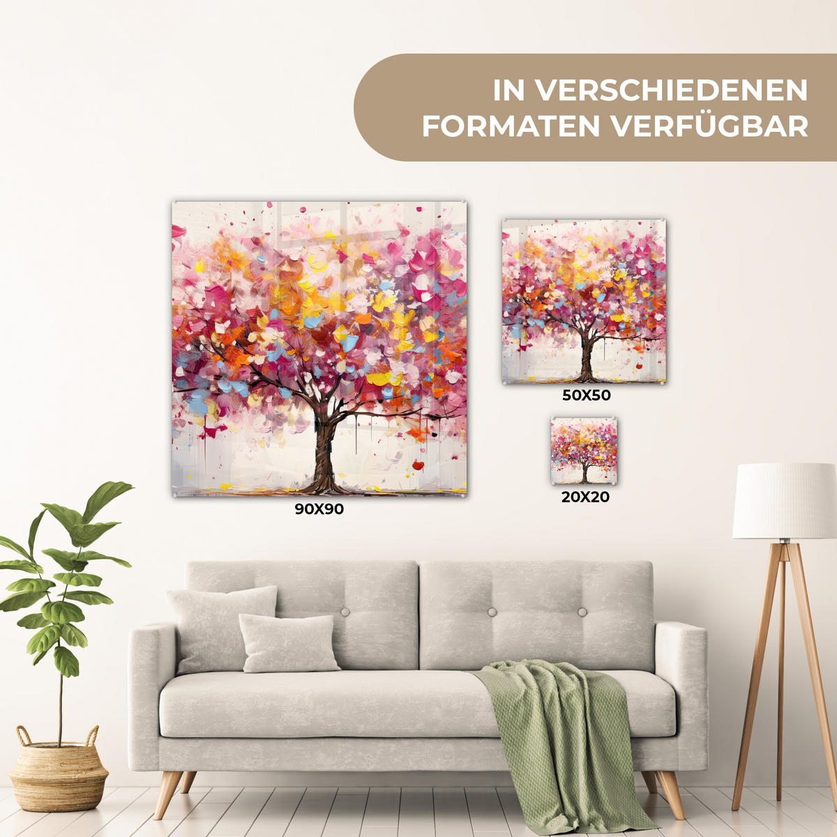 OBRAZ NA AKRYLOVOM SKLE Akvarel - Strom - Umenie - Abstraktné 50x50 cm - viacfarebná, sklo (50/50cm) - MuchoWow