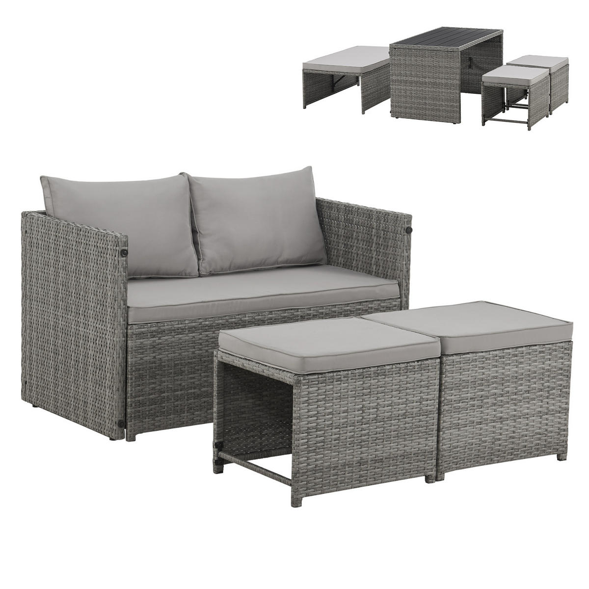 SITZGRUPPE Athina Grau - Grau, Kunststoff - SVITA