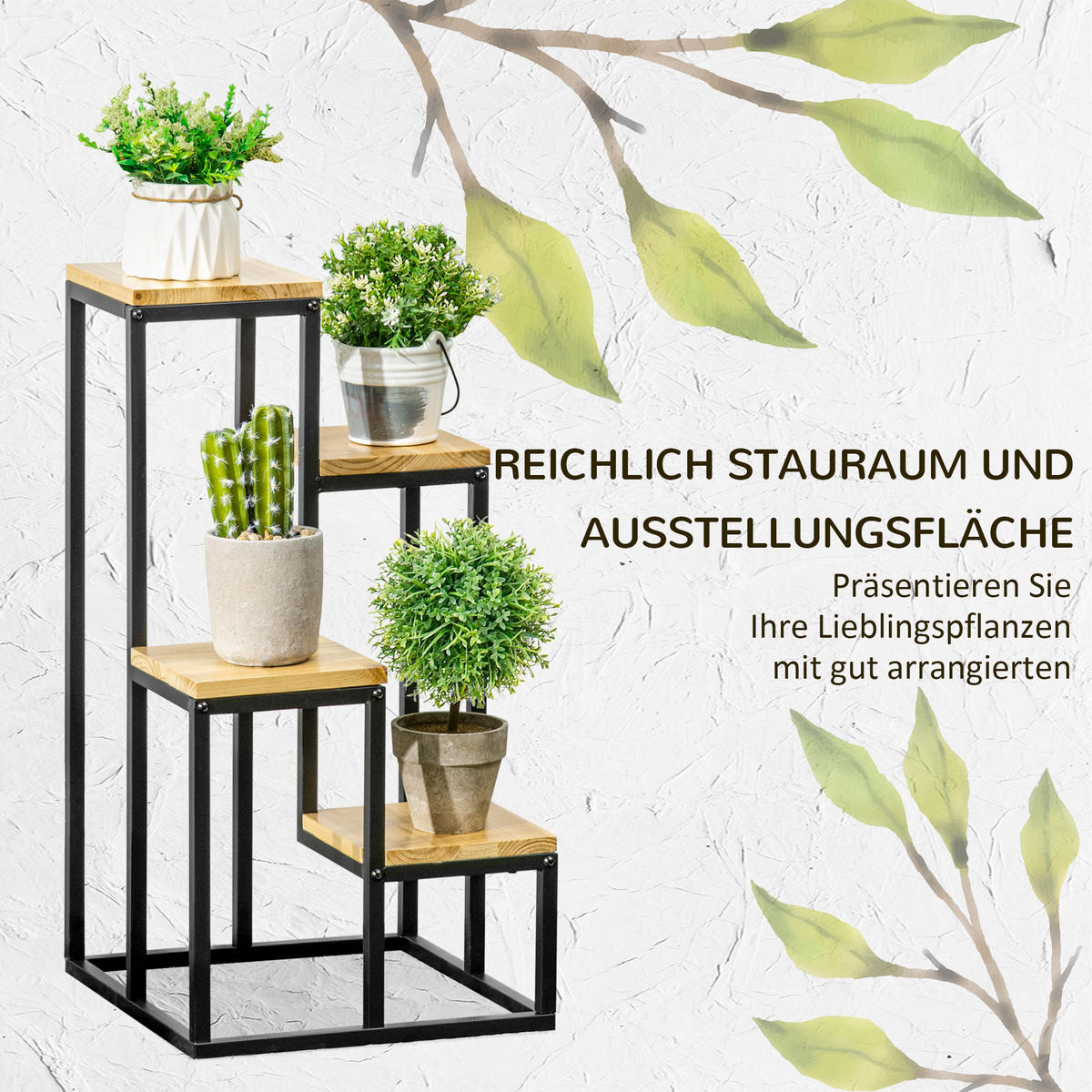 PFLANZENSTÄNDER, Natur - Schwarz, Metall (34/66/34cm) - Outsunny