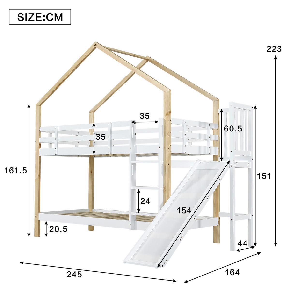 ETAGENBETT mit Rutsche und 2 Schubladen 90x200 cm Weiß/Natur - Weiß, Holzwerkstoff (90/200cm) - Beauniv