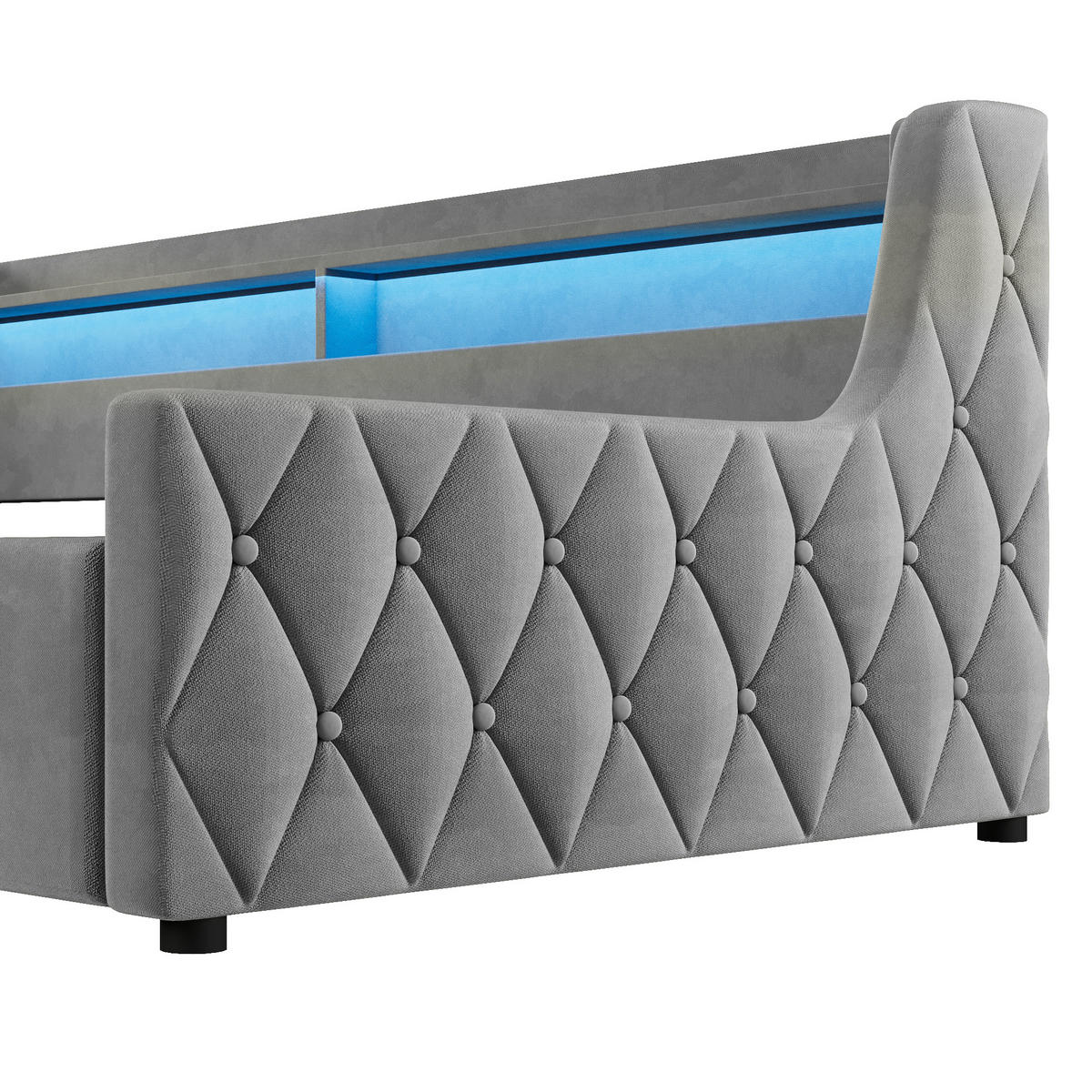 ČALOUNĚNÁ POSTEL 90/200 cm v šedé barvě s úložným prostorem a LED osvětlením ze sametu - šedá, kompozitní dřevo/textil (90/200cm) - CHICFURN