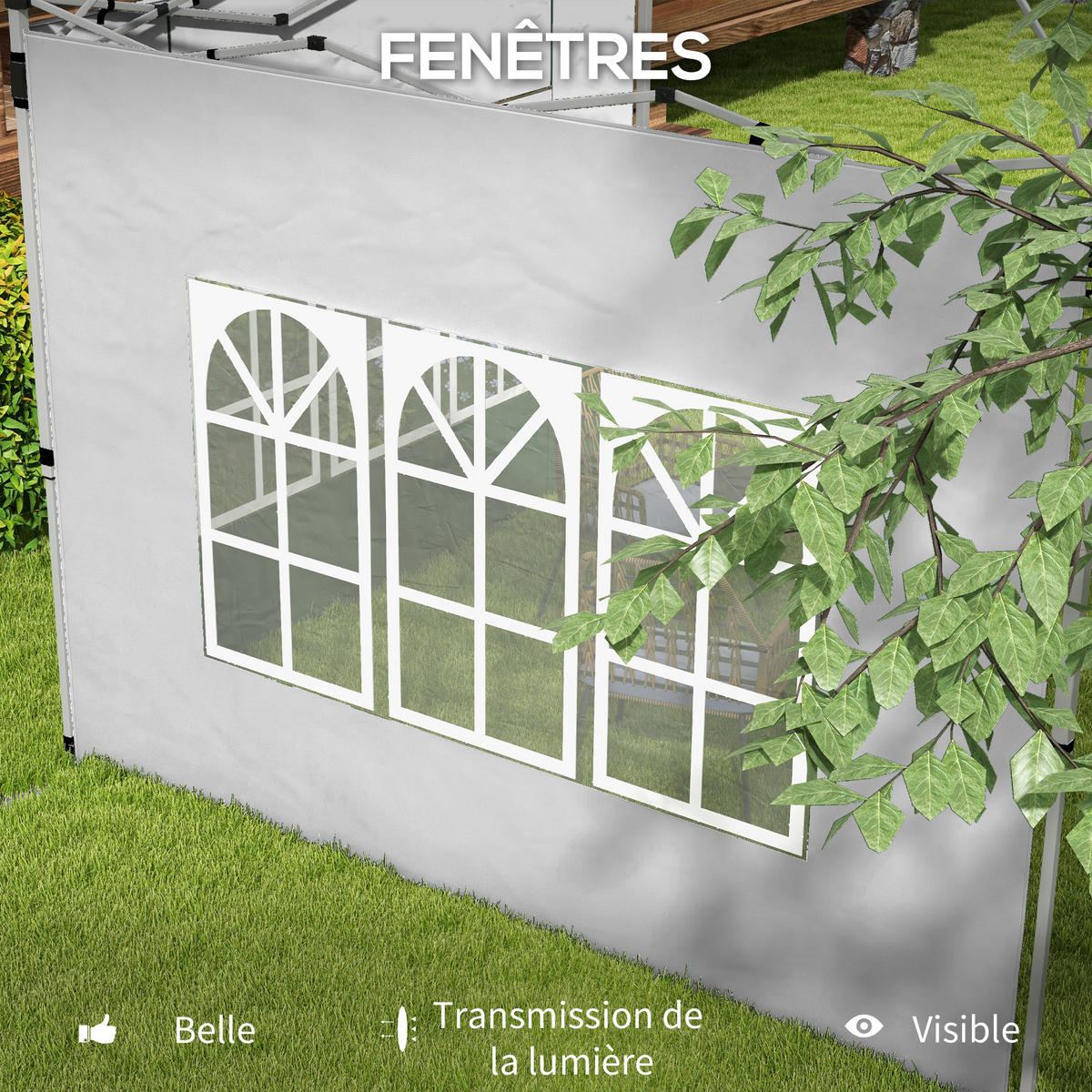 SEITENWÄNDE DE-12627 300/300 cm 2er-Set mit Fenster Hellgrau - Hellgrau, Textil (1/195/295cm) - ComfortXL