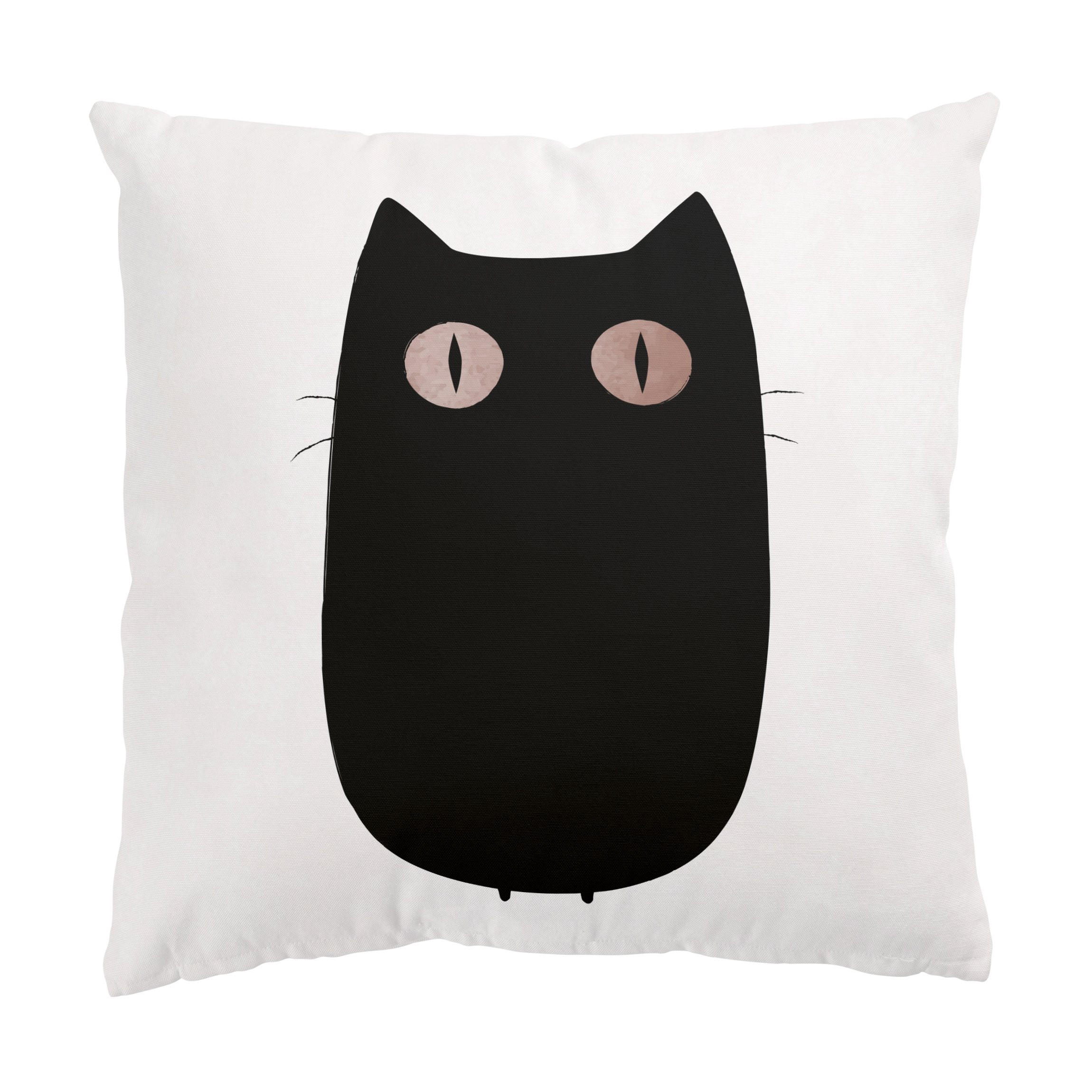 KISSENBEZUG Schwarze Katze Illustration 50/50 cm - Schwarz, Textil (50/50cm) - Bilderwelten