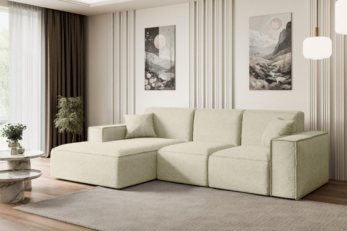 ECKSOFA Ottomane Links SERRA-L - 266x165x73 cm Beige Bouclé - Beige/Schwarz, Holzwerkstoff/Kunststoff (165/266cm) - ALTDECOR