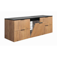 BADMÖBEL-SET MIT WÄSCHEKORB: Eiche Craft / Platte Schwarz, Griffe Schwarz, 160 x 46 x 57 cm - Eichefarben/Schwarz, Holzwerkstoff (160/57/46cm) - 3XE LIVING