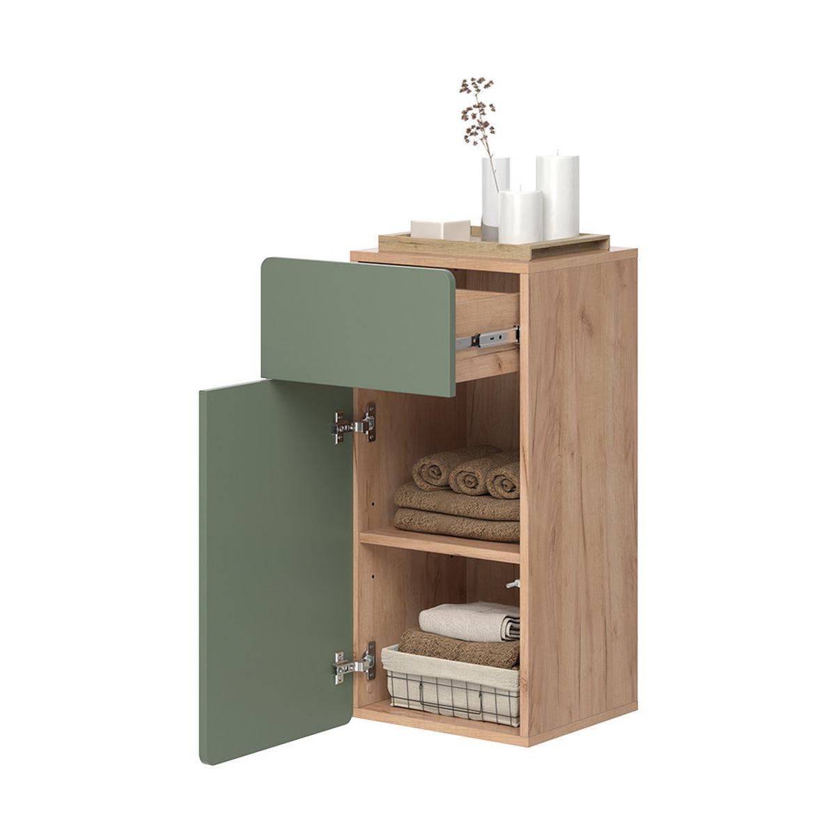 MIDISCHRANK Izan Goldkraft Eiche/Grün 36.6 x 76.6 cm mit Schublade und Tür - Honigeiche/Grün, Holzwerkstoff (36.6/76.6/32.8cm) - Vicco