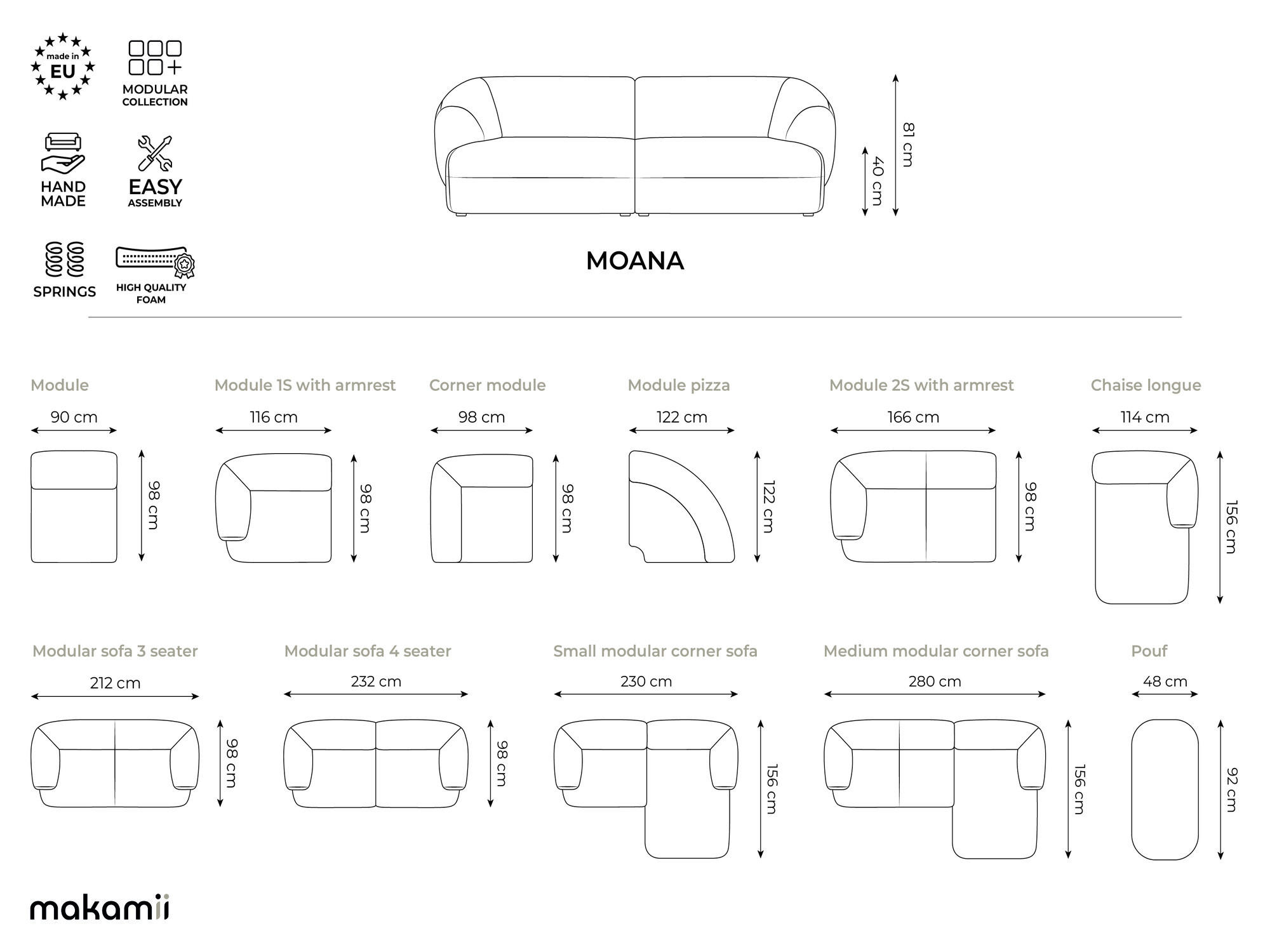 Thumbnail - Makamii 4-Sitzer-Sofa, Dunkelblau, Textil, Füllung: Schaumstoff, 232x81x98 cm, Made in EU, Wohnzimmer, Sofas & Couches, ...