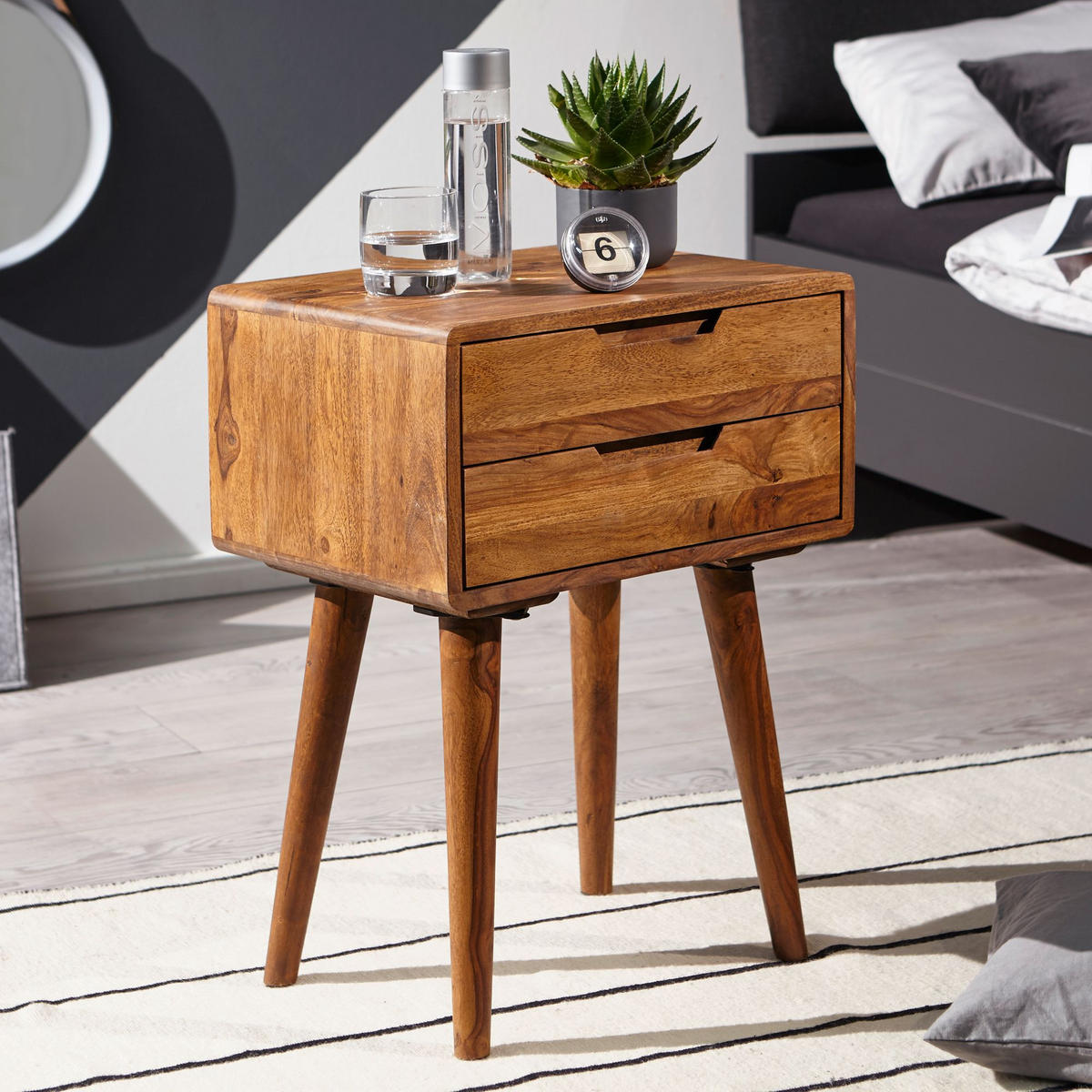 NACHTTISCH – Massivholz, 47x66x36 cm, 2 Schubladen, Landhausstil - Braun, Holz (47/66/36cm) - KADIMA DESIGN