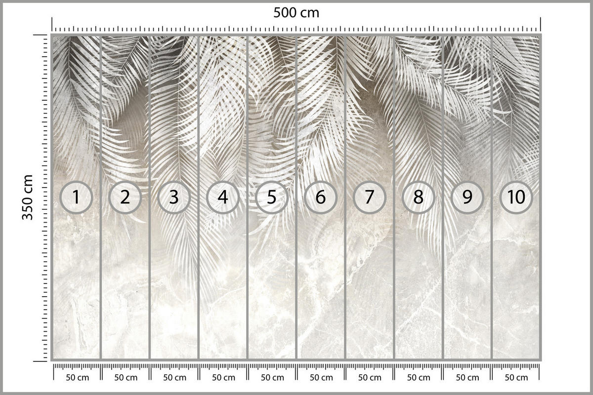 FOTOTAPETE für Schlafzimmer Vintage Palmenblätter auf Marmor Beige 500x350 - Weiß/Grau, Papier (500/350cm) - Muralo