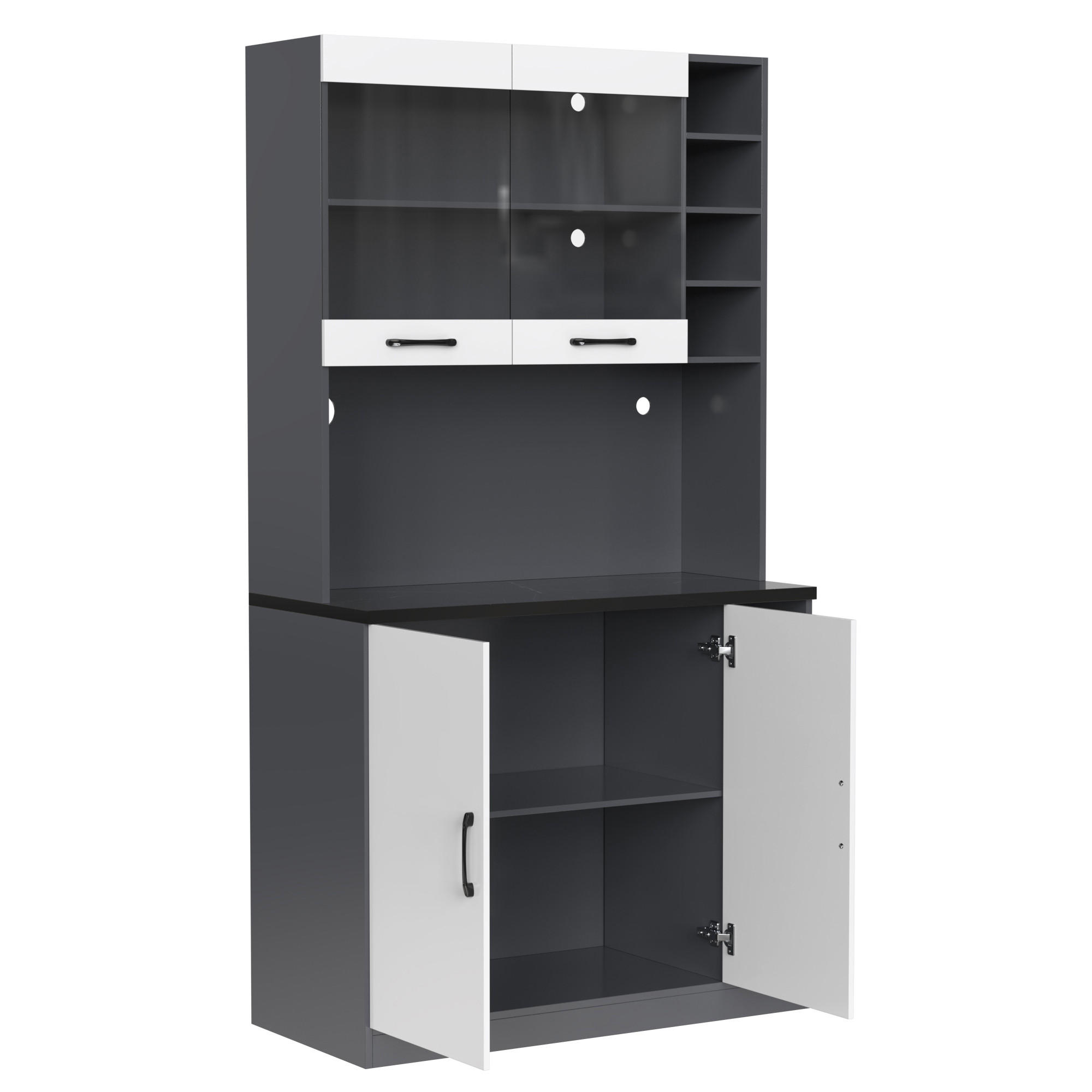 BUFFET 100/47/187 cm Grau mit LED-Ambiente-Beleuchtung und Ablagefächer - Grau, Holz (100/187/47cm) - Oxeza