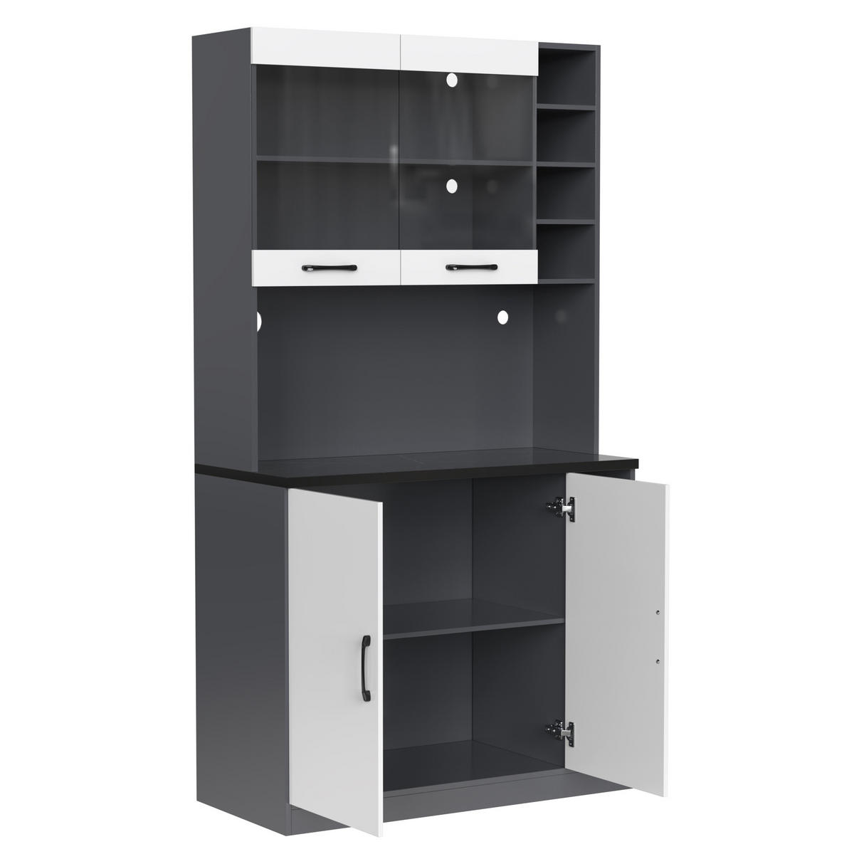 BUFFET 100/47/187 cm grau/weiß aus MDF mit LED-Beleuchtung - Weiß, Holzwerkstoff (100/187/47cm) - OKWISH