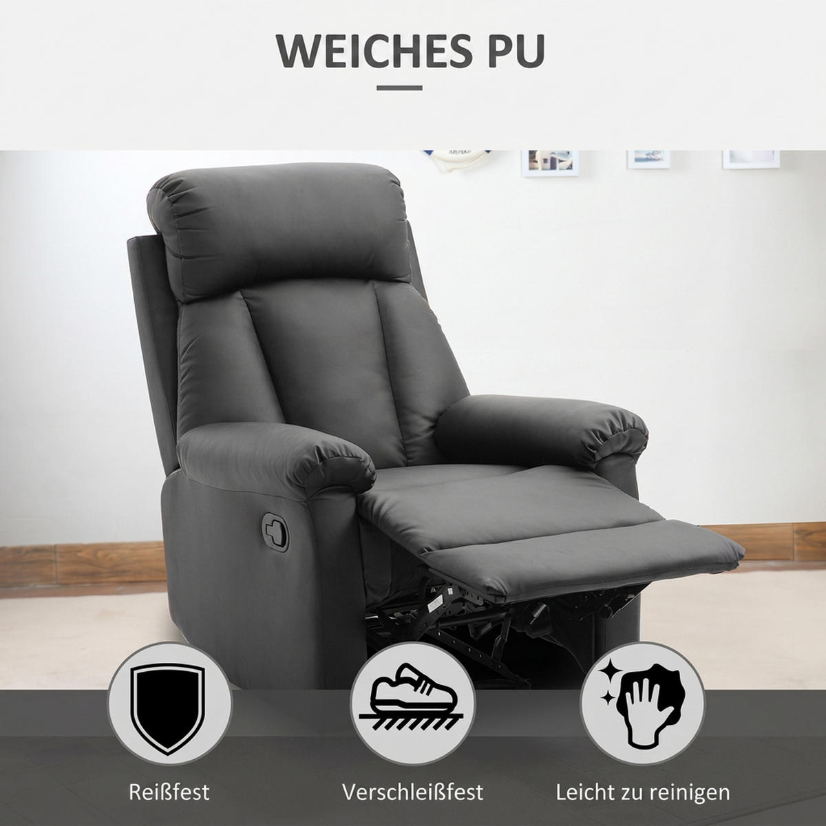 RELAXSESSEL Stahl Kunstleder Schwarz - Schwarz, Leder/Metall (97/107/80cm) - HOMCOM
