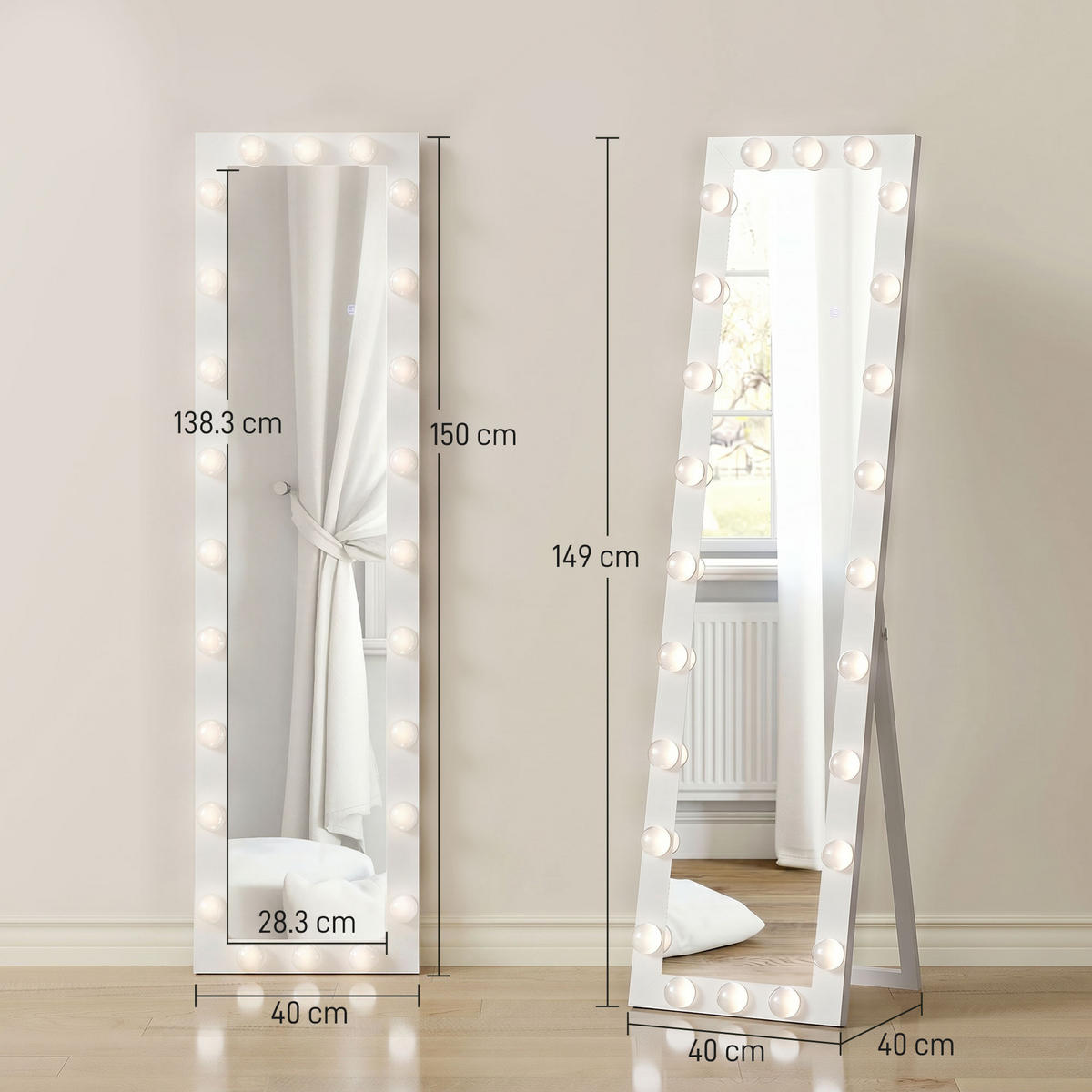 STANDSPIEGEL 2er-Set Weiß 40.0/4.0/150.0 cm - Weiß, Glas (4/150/40cm)