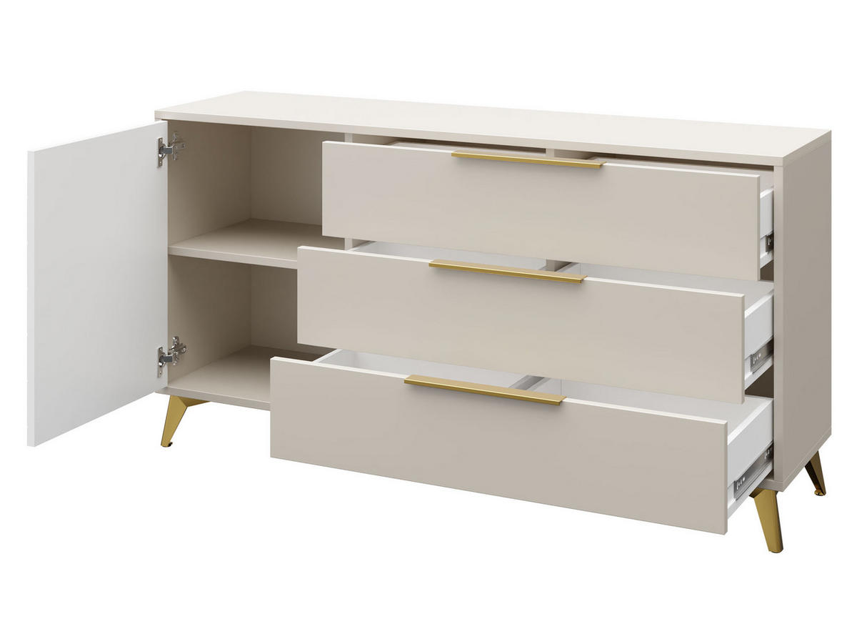 KOMMODE Xylix 1D3SZ - Beige/Goldfarben, Holzwerkstoff/Metall (154/80/40cm) - MIRJAN24