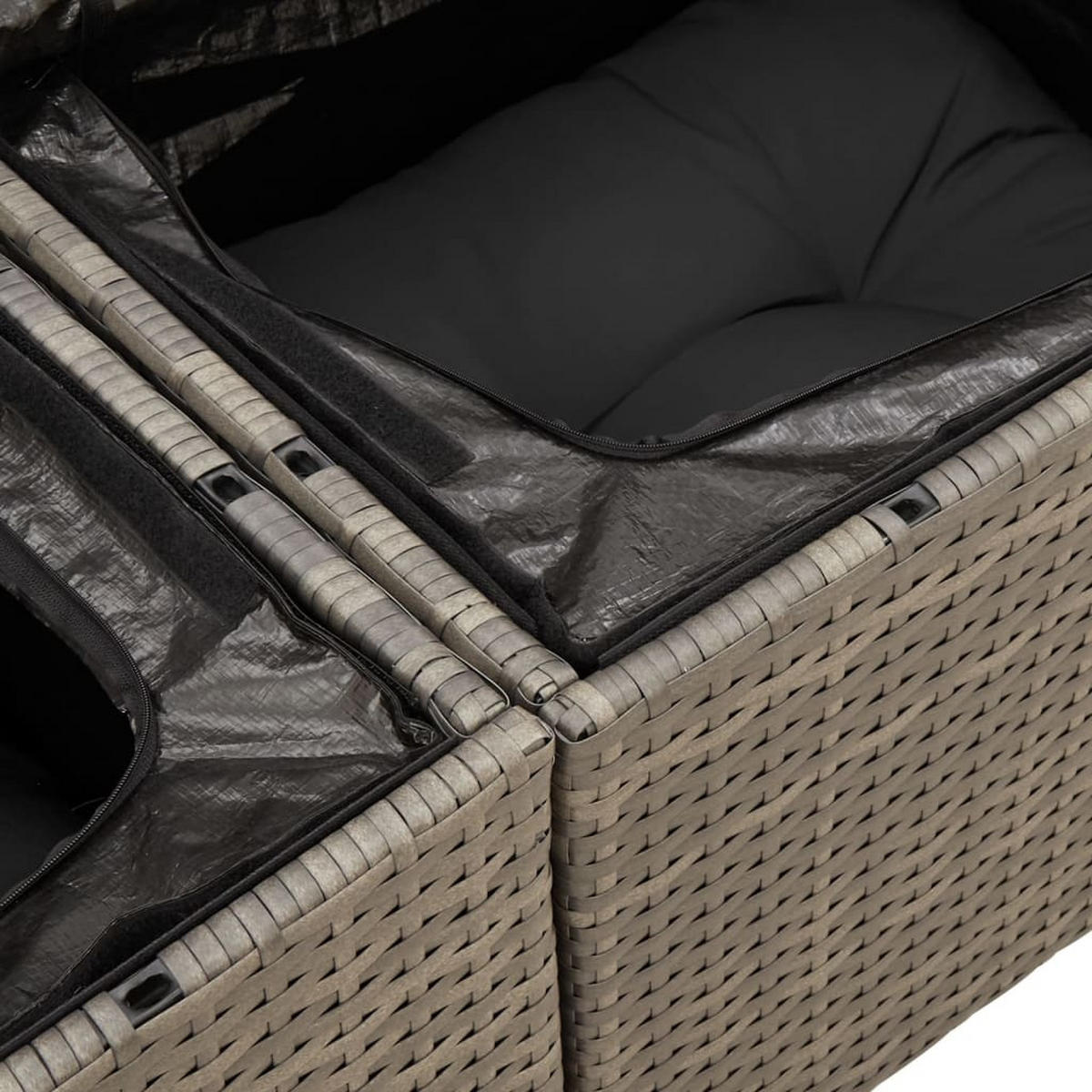 LOUNGESOFA mit Beistelltisch und Stauraum, 124/62/69 cm, aus Poly Rattan, Grau und Schwarz - Grau, Kunststoff (62/69/124cm) - vidaXL