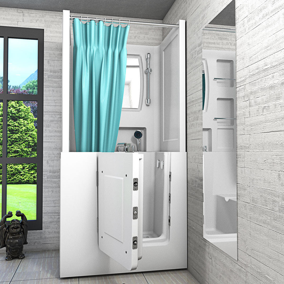 DUSCHE mit Sitzwanne und Tür S02D-TH-C-L - Weiß, Glas/Kunststoff (100/78/205cm) - AcquaVapore by Sandra Jentho