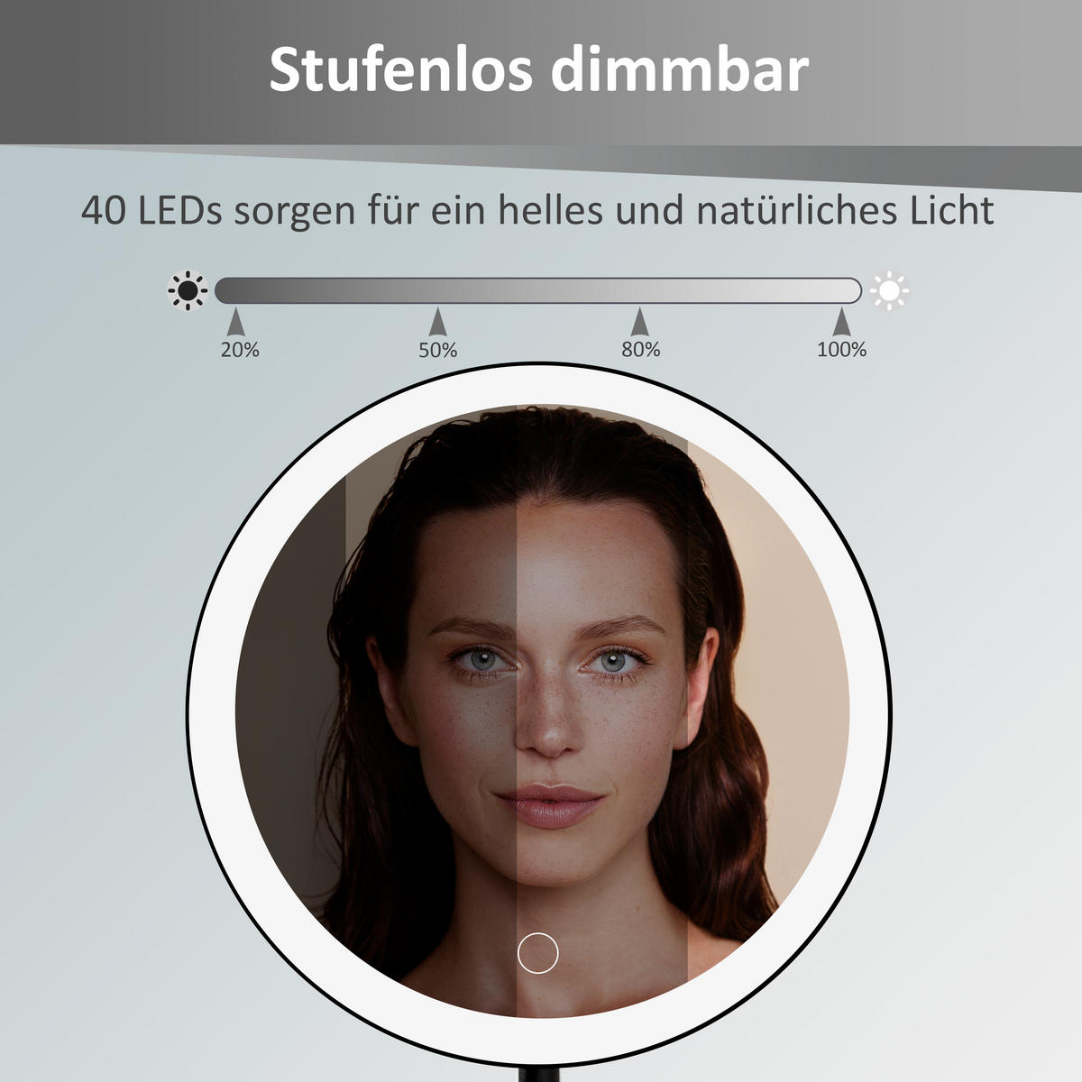 LED-KOSMETIKSPIEGEL - 5-fach Vergrößerung, 3 Lichtfarben und stufenlos dimmbar mit Touch-Bedienung, schwarz - Schwarz, Metall (16/34/16cm) - Northpoint