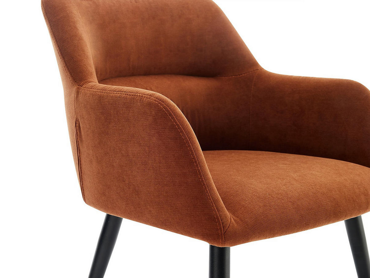 STUHL mit Armlehnen 6er-Set - Stoff & schwarzes Metall - Terracotta - HEKA - Braun, Textil (61/78/59.5cm) - Vente-Unique