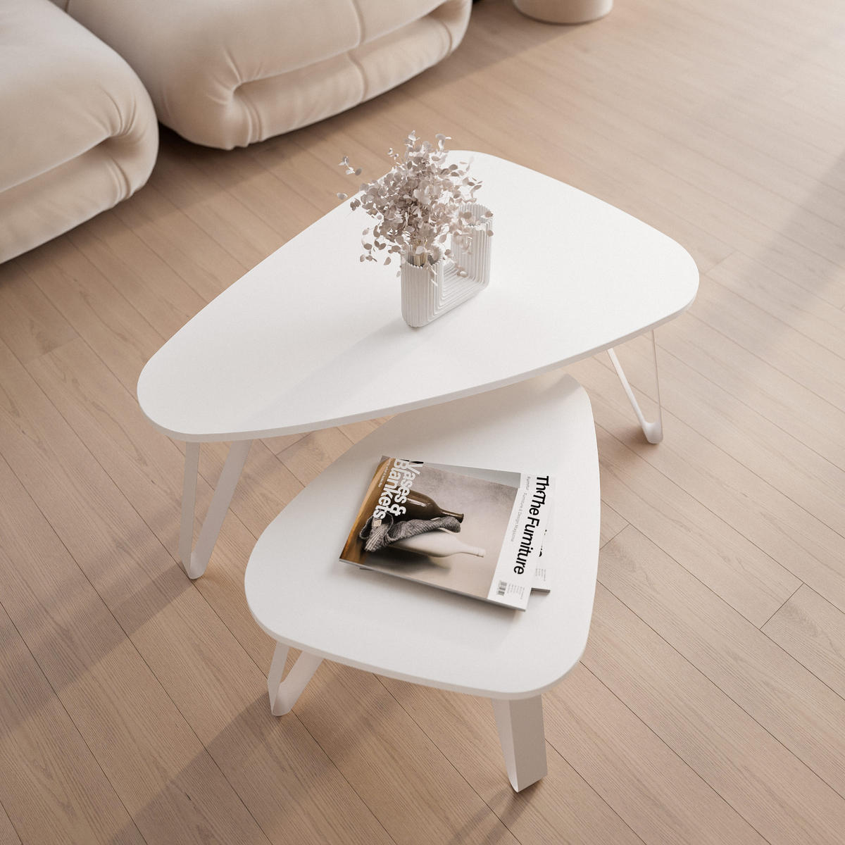 SATZTISCH NOA Stahlgestell, Freiform, Kaschmir / Arktisweiß - Kaschmir/Weiß, Holzwerkstoff (94/60/42cm) - Idohome