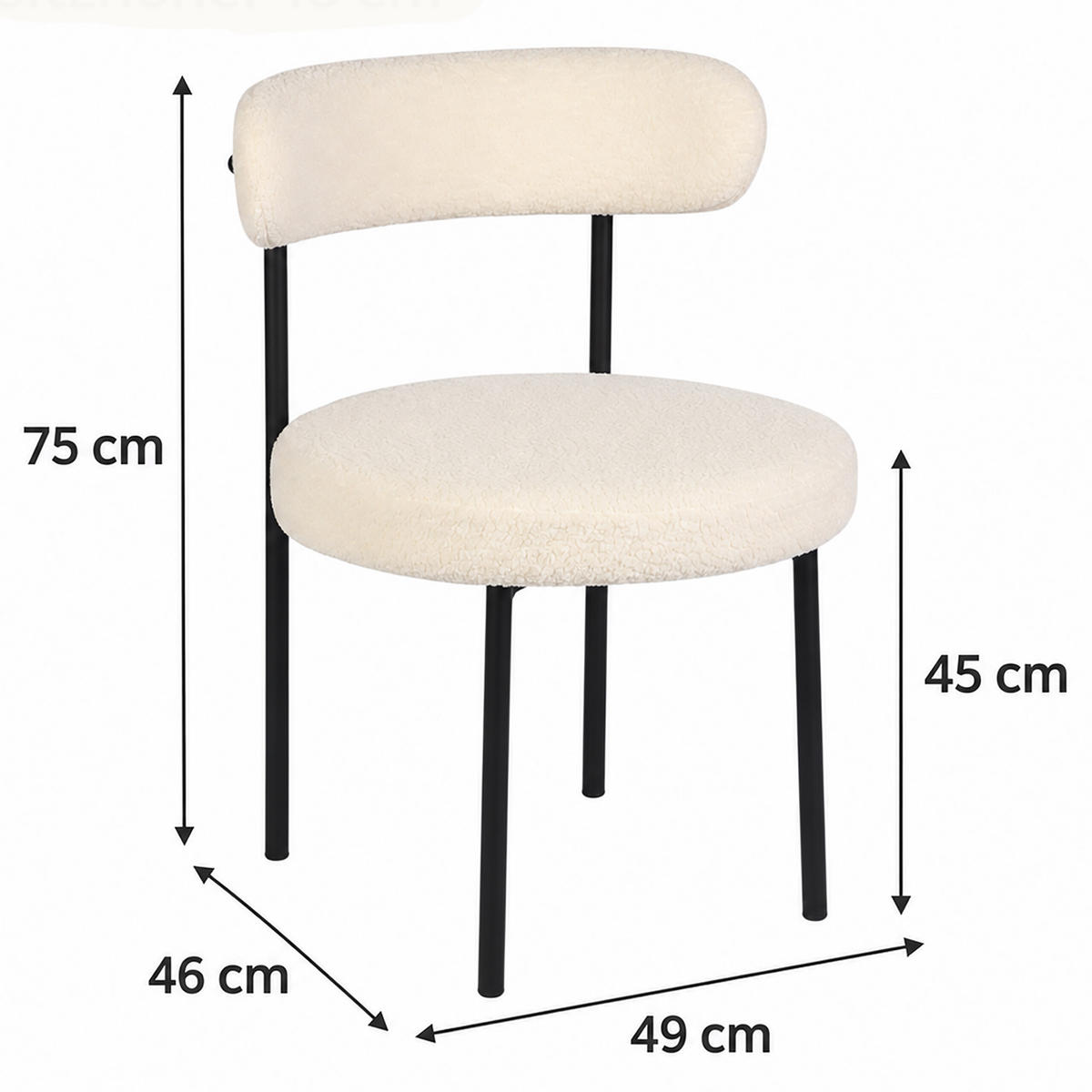 ŽIDLE jídelní bílá 4dílná-sada bouclé - bílá, kov/textil (49/76/46cm) - Relaxdays