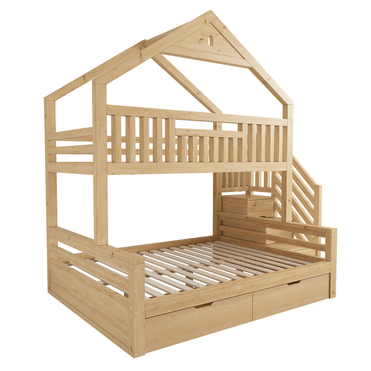 ETAGENBETT 90/140/200 cm mit Treppe und Schubladen, DE-41559, in Eichefarben - Eichefarben, Holzwerkstoff (140/200cm) - ComfortXL