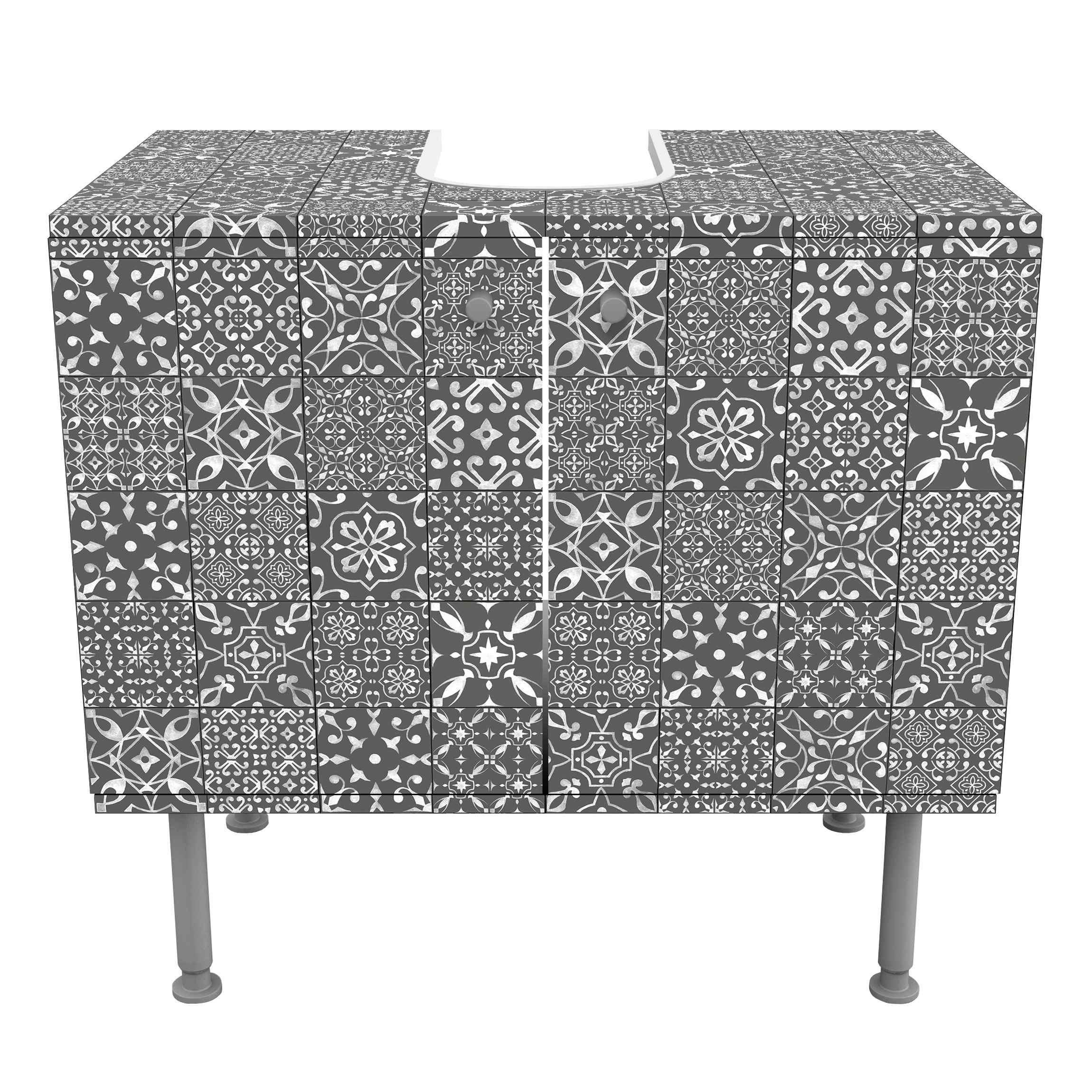 WASCHBECKENUNTERSCHRANK Musterfliesen Dunkelgrau Weiß 60/55/35 cm - Grau, Holzwerkstoff (60/55/35cm) - Bilderwelten