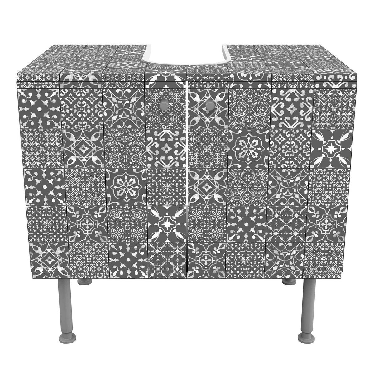 WASCHBECKENUNTERSCHRANK Musterfliesen Dunkelgrau Weiß 60/55/35 cm - Grau, Holzwerkstoff (60/55/35cm) - Bilderwelten