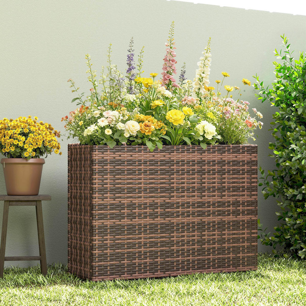 BLUMENKASTEN PE-Rattan Braun - Braun, Textil (28/58/81cm) - Outsunny