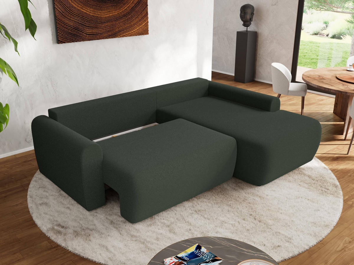 ECKSCHLAFSOFA CUBO L Dunkelgrün Boucle - rechts - Dunkelgrün/Schwarz, Kunststoff/Textil (187/273cm) - MKS