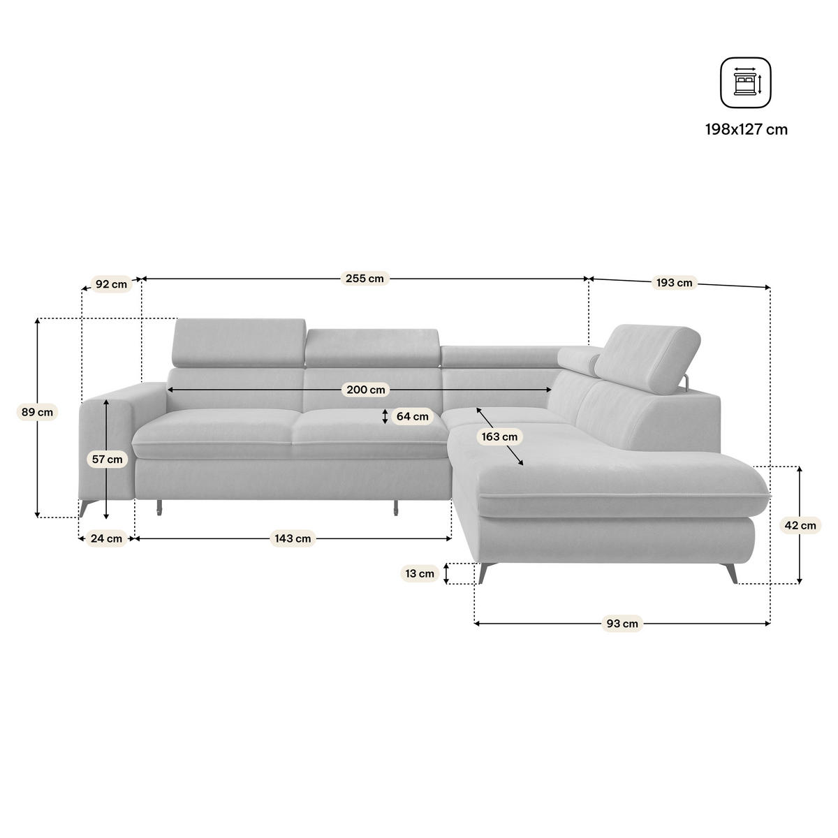 ECKSOFA VELISS Beige Veloursstoff mit Schlaffunktion - Beige, Holz (255/193cm) - MASSENO
