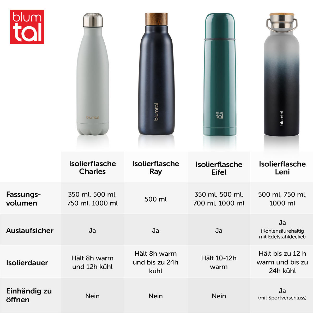 TRINKFLASCHE Leni 1000 ml, inkl. Teesieb und Sportdeckel - Dunkelgrau, Metall (1L) - Blumtal