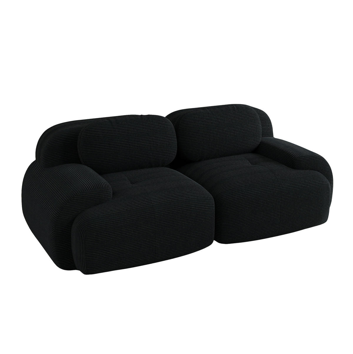 MODULARES Ecksofa rahmenlos mit geschwungenen Armlehnen und rutschfester Unterseite, Schwarz - Schwarz, Textil (208/103cm) - Redom