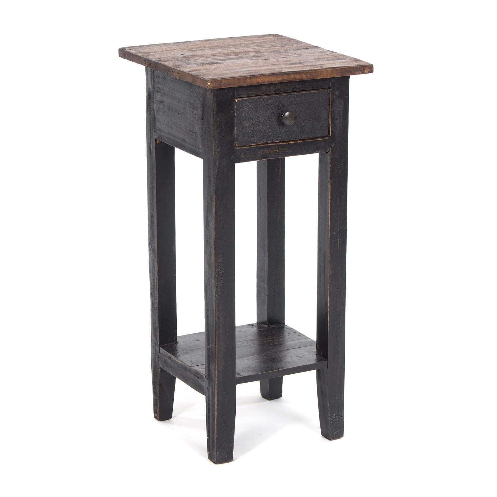 TELEFONTISCH DRAWER 65 Mahagoni Recyclingholz, mit Schublade 04 schwarz-natur - Graubraun, Holz (31/31/65cm) - DESIGN DELIGHTS