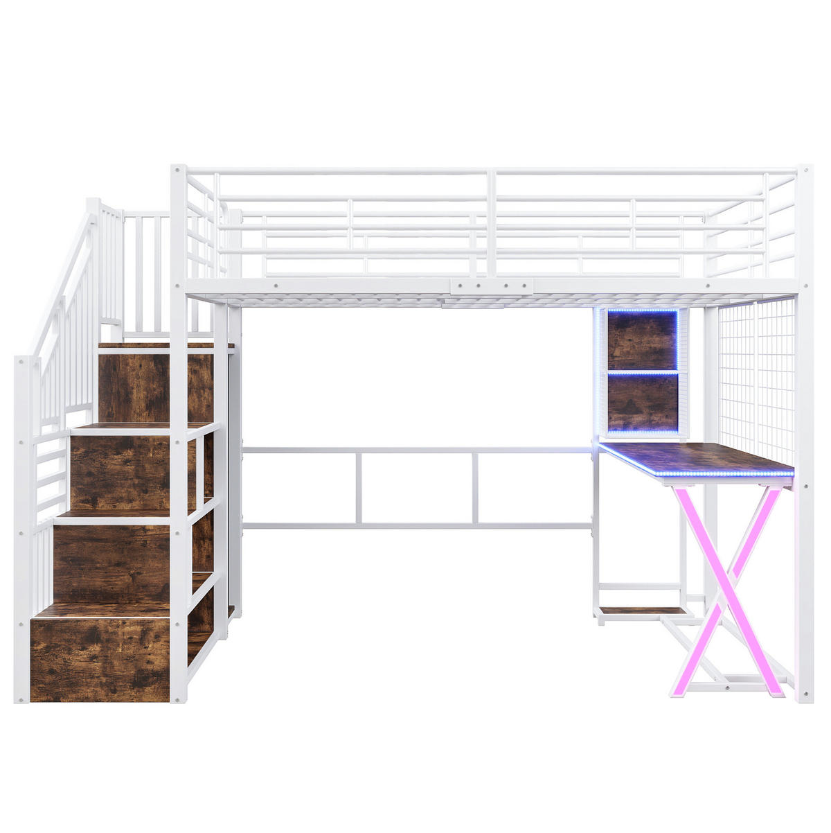 HOCHBETT 140/200 cm Weiß aus Metall/MDF mit Schreibtisch und Kleiderschrank - Weiß, Metall (140/200cm) - OKMYHOME