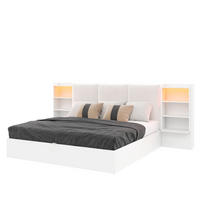 POLSTERBETT 180/200 cm in Weiß mit gepolstertem Kopfteil, 6 Staufächern, hydraulischem Stauraum und LED-Design - Beige/Weiß, Holzwerkstoff/Textil (180/200cm) - STILVORA