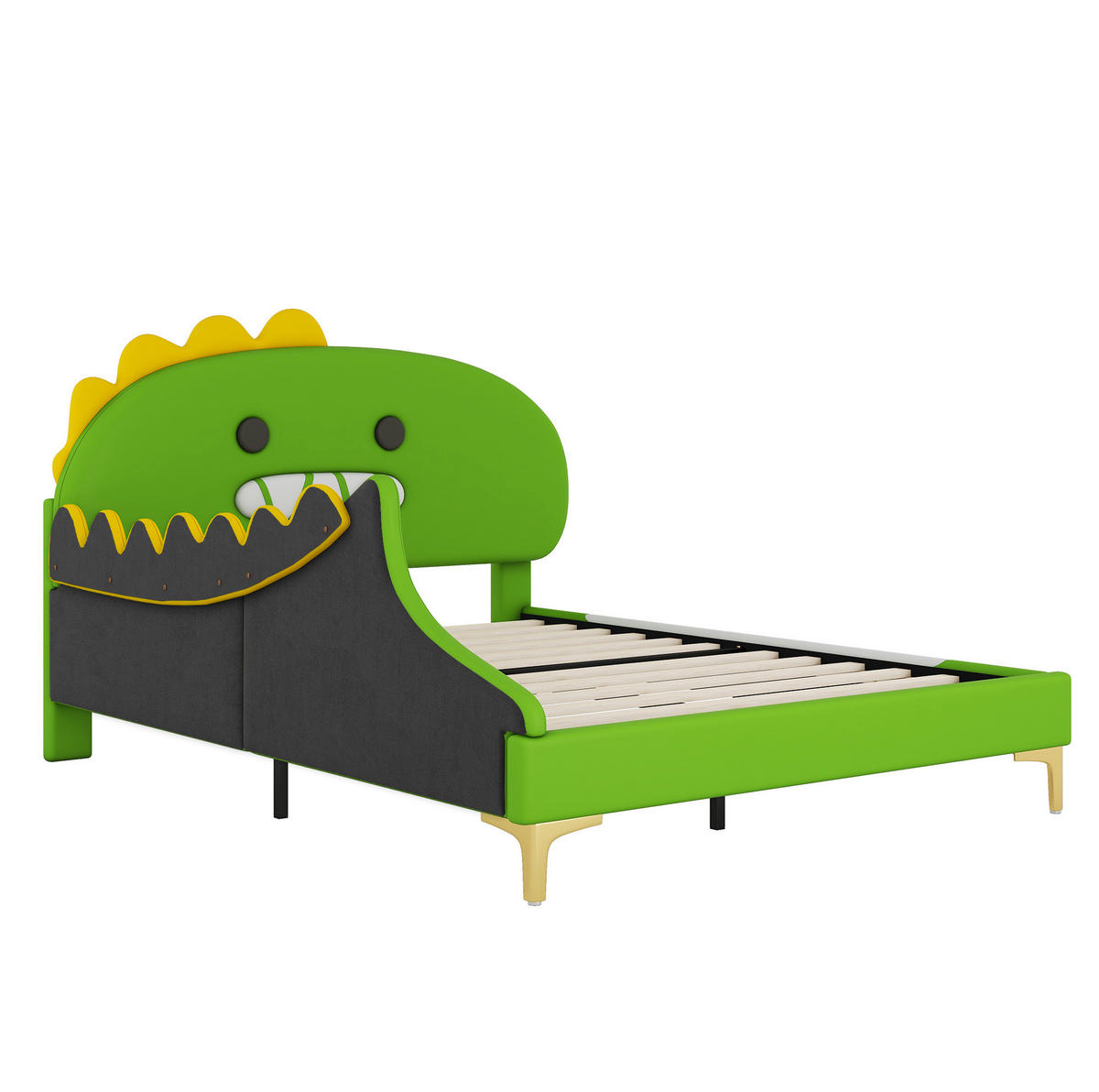 KINDERBETT 140/200 cm Dinosaurier Form PU Material Grün - Grün, Leder (140/200cm) - OKWISH