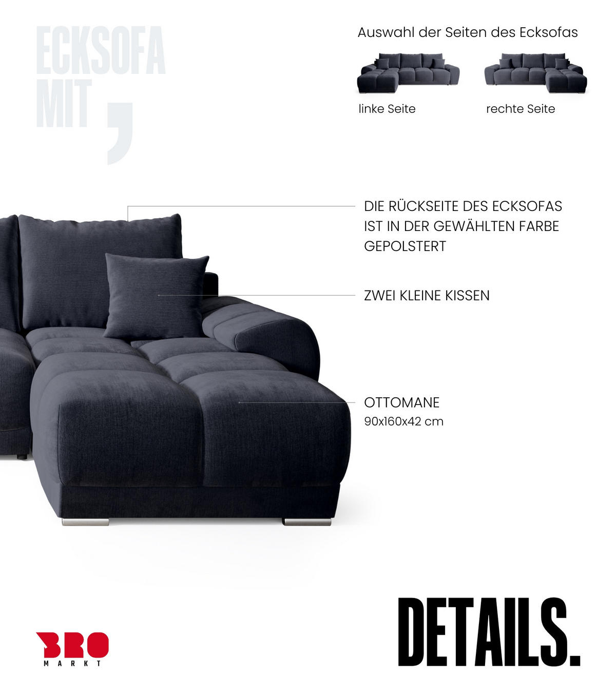 ECKSOFA Nubes mit Schlaffunktion Graphit Plüsch - Silberfarben/Graphitfarben, Kunststoff/Textil (290/180cm) - Bromarkt