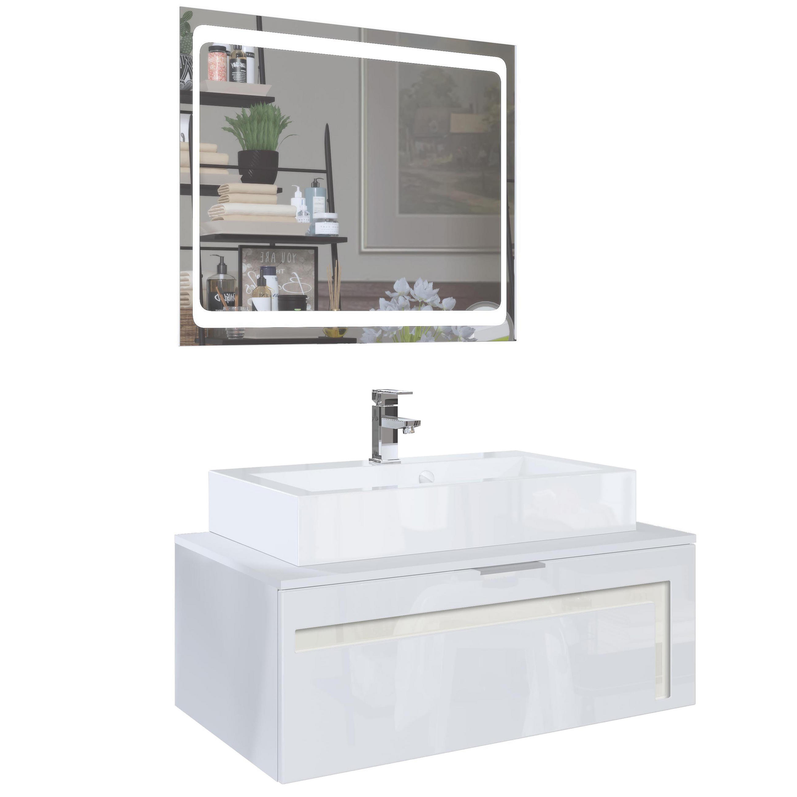 WASCHBECKENUNTERSCHRANK Aloha Absetzungen in Creme Hochglanz - Creme, Holzwerkstoff (96/36/51cm) - Vladon