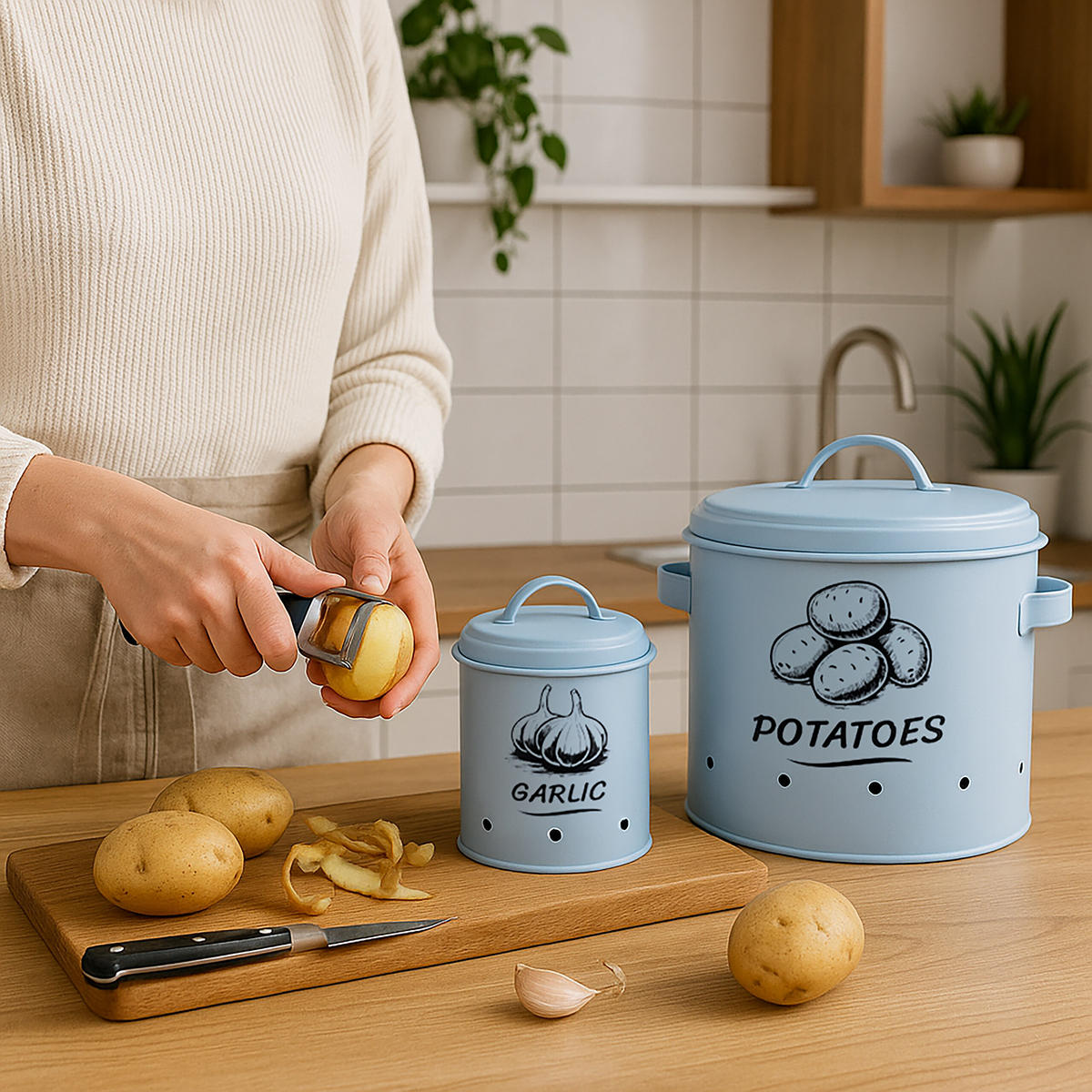 3XKARTOFFEL-AUFBEWAHRUNGSBOX - Grau, Metall - Relaxdays