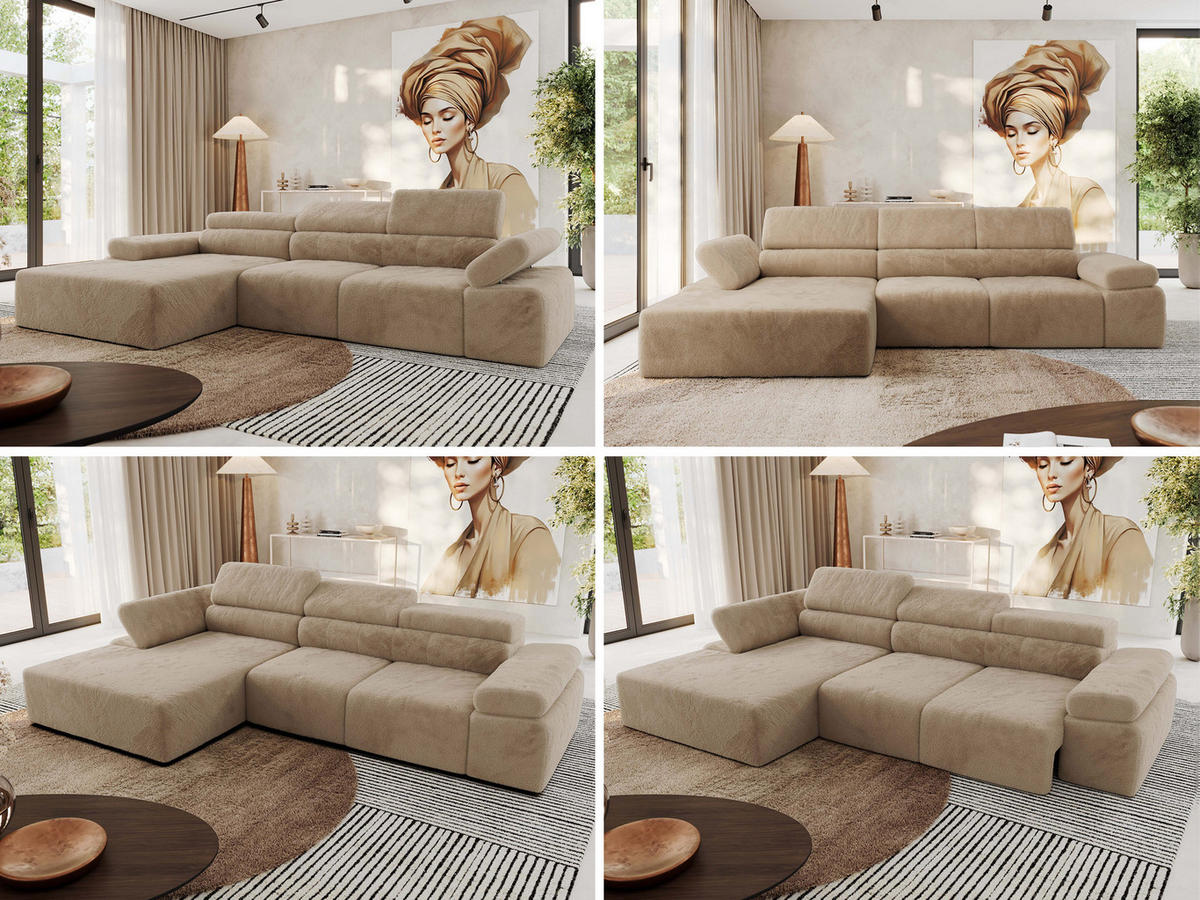 ECKSOFA RILASSO L Beige Plüsch - links - Beige/Schwarz, Kunststoff/Textil (296/174cm) - MKS