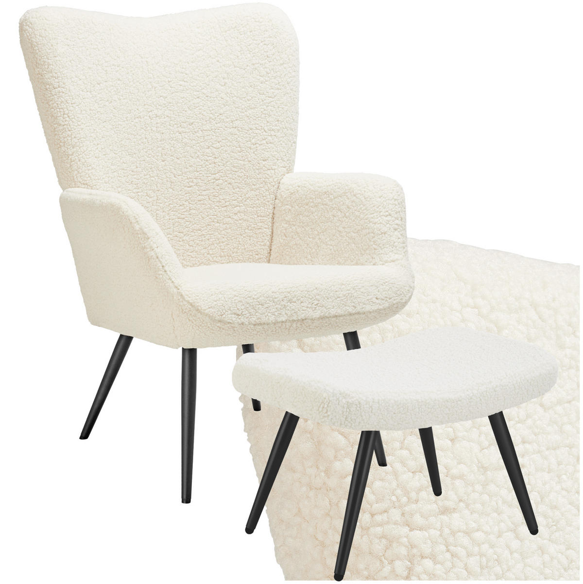 SESSEL Hygge,72 x 76 x 100,5 cm,Bouclé creme/schwarz - Creme/Schwarz, Kunststoff (72/100.5/76cm) - tectake