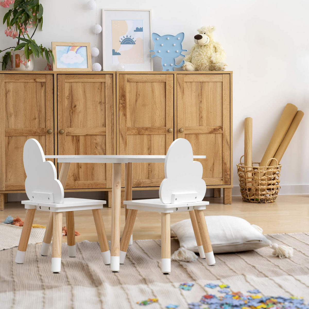 KINDERTISCH MIT 2 STÜHLEN Weiß 60/60/44 cm - Weiß, Holzwerkstoff (60/44/60cm) - Mobili Rebecca