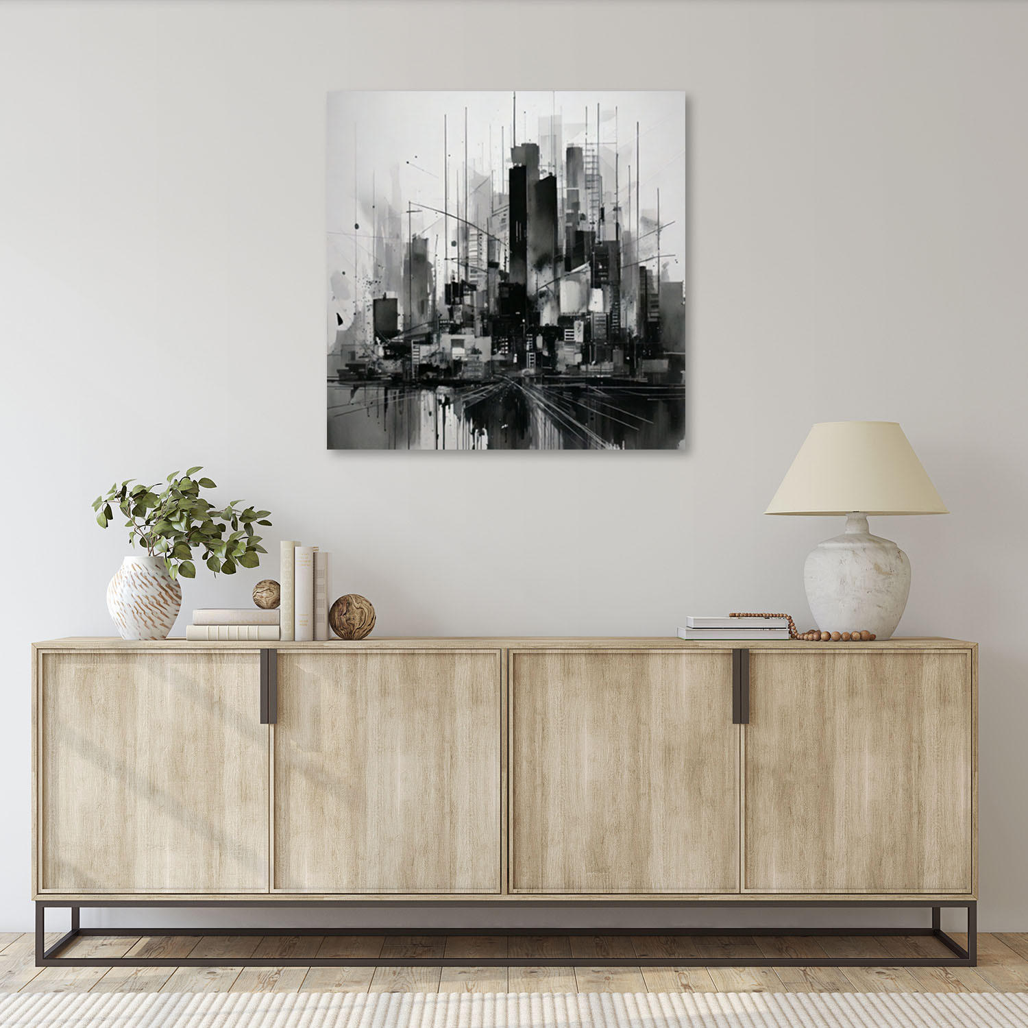 LEINWANDBILD Stadt Abstraktion Grau Modern 50x50cm - Schwarz, Textil (50/50cm) - Feeby